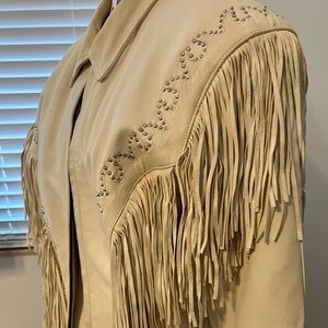 Rare New Never Worn Cream Color Leather Fringe Jacket 3XL